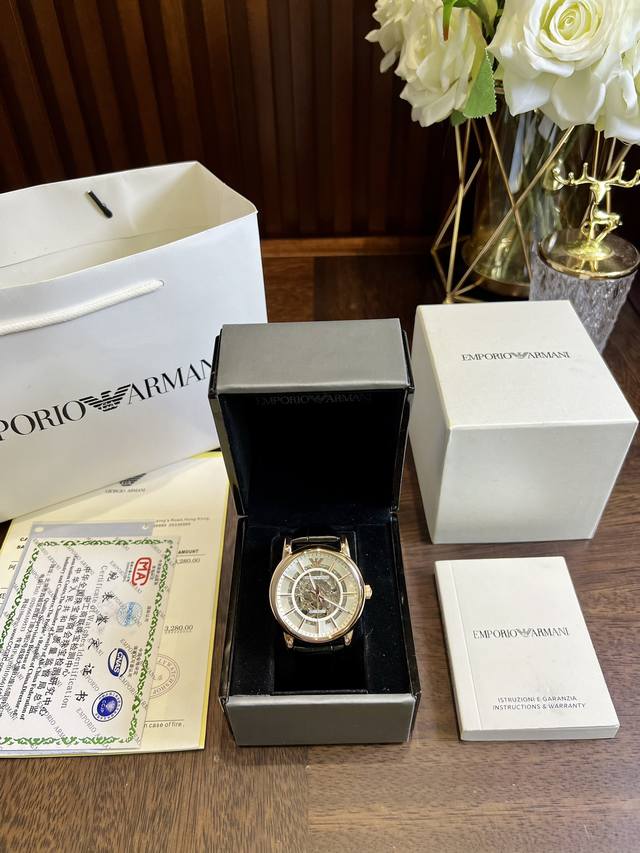 FFFH picture with packaging 25 original version, original movement button, what you have been looking for, finally in stock, highly recommended ♀♀ Armani Mechanical Belt Men's Watch Arrives Armani Case: 316L Stainless Steel Mirror: Reinforced Mineral