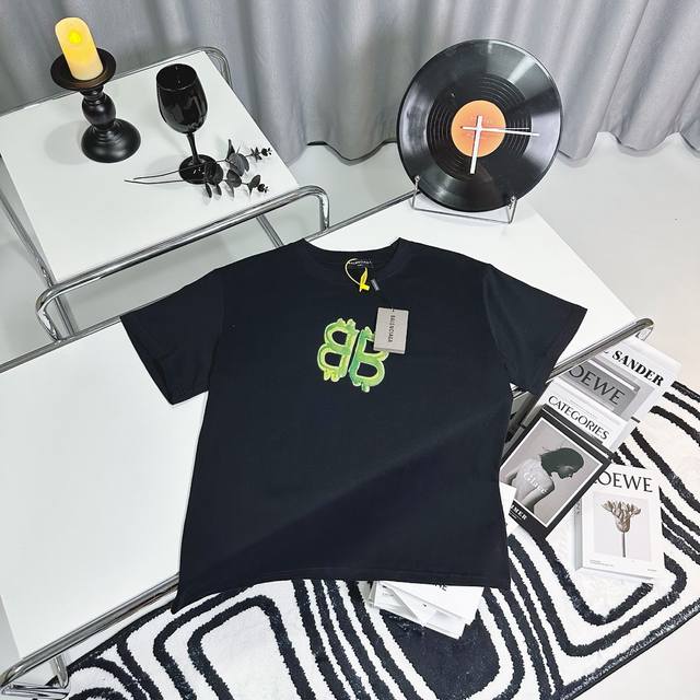 High end Quality Balenciaga 2024 Fall Spring/Summer Collection Double B Graffiti Short Sleeve T-shirt Different from Ordinary Printed Knitted 240G Double Yarn Pure Cotton Fabric OS Version Full Set of Accessories Male and Female Same Size: