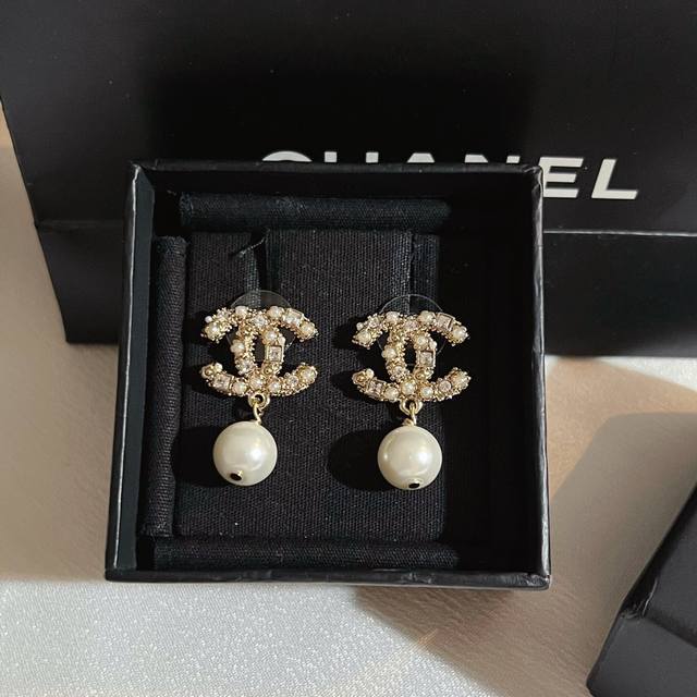 Chanel C Home Square Diamond Pearl Earnail Same Material 925 Silver Needle
