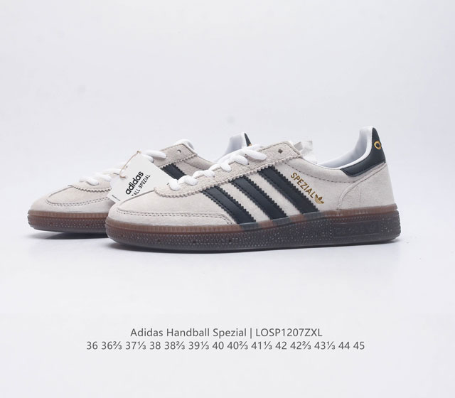 Adidas Handball Spezial Trifolium Academy Style Retro Casual Board Shoes, German Training Shoes, Rubber Bottom Soft Leather Classic Sports Shoes for Men and Women, Round Head Stitching and Splicing Design, Front Strap Tongue