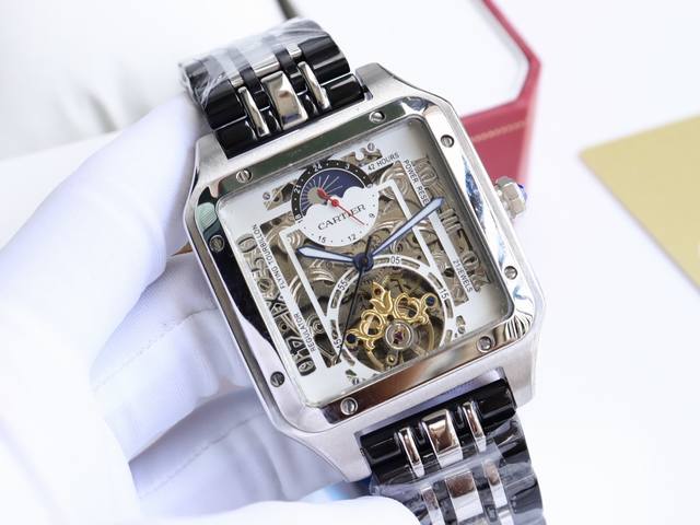 Cartier Cartier Square Men's Watch Top Edition 316L Stainless Steel Case, Made of Imported Calfskin Strap, Equipped with Fully Automatic Imported Mechanical Movement, Mineral Scratch Resistant Mirror Glass, Size: Diameter 44Mm, Thickness 12Mm:
