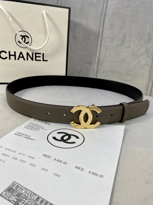 Width 3.0cm Chanel lychee patterned cowhide gold silver patterned metal steel buckle