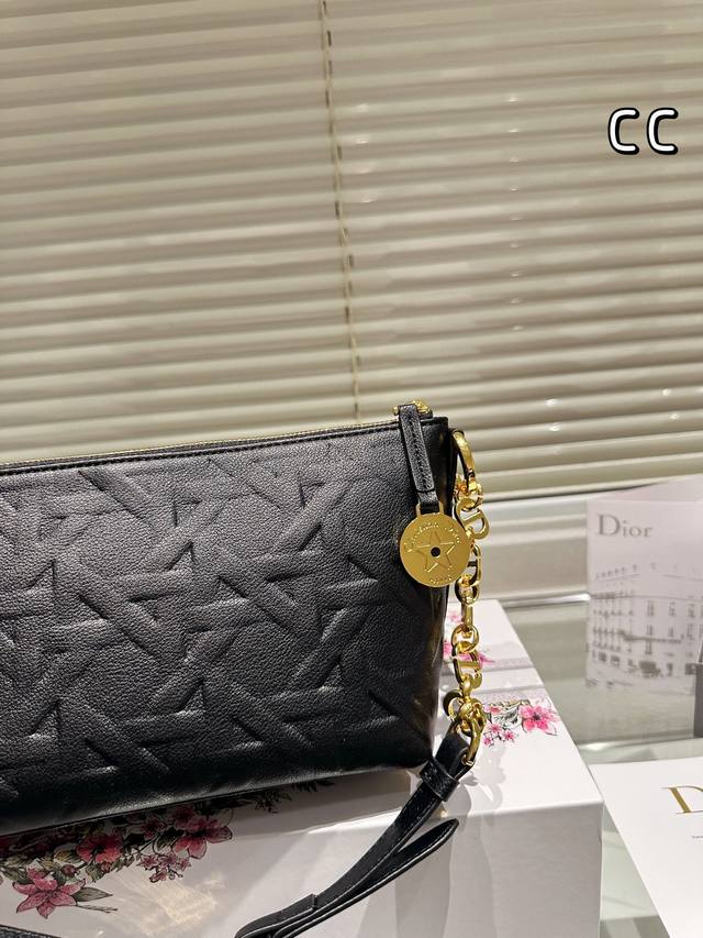 Leather version of Dior Hobo chain handbag with white leather press