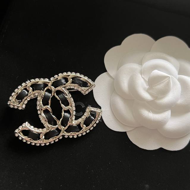 Chanel C Leather CC Brooch Same Material