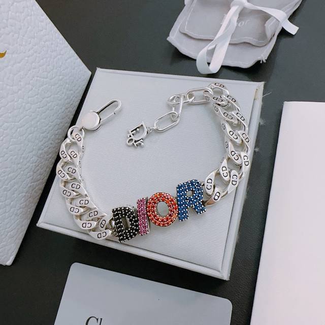High quality full diamond Dior bracelet original single item counter new model retro trend fashion must-have for both men and women to wear couple style same rock punk Thai silver style retro element trend versatile official website same style bracel