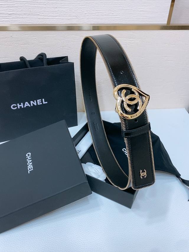 Chanel 24C brass metal imported shiny calf leather 4.0cm soft and delicate touch belt: