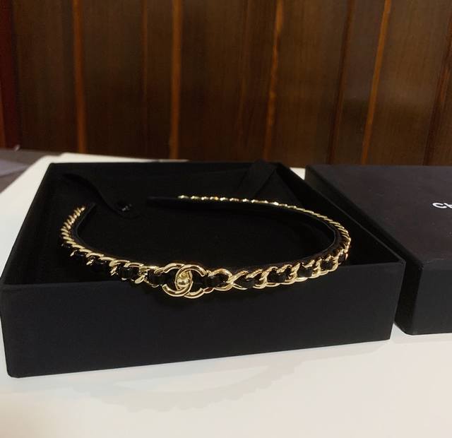 Chanel C Home Chain Striped Leather Headband Same Material