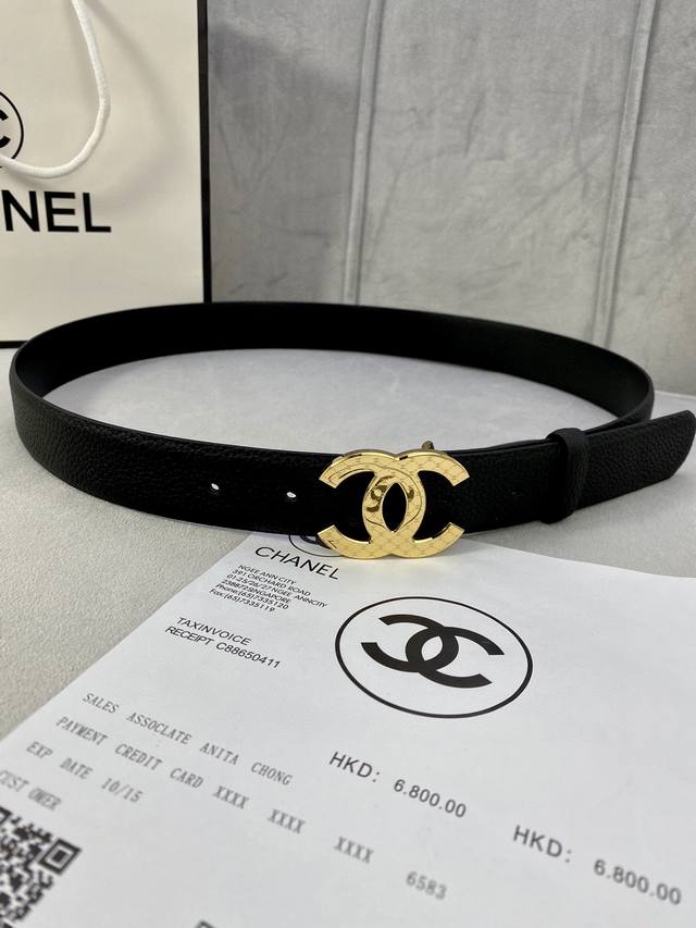 Width 3.0cm Chanel lychee patterned cowhide gold silver patterned metal steel buckle