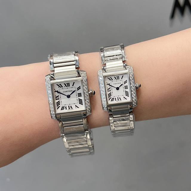 Platinum Diamond 20 Cartier French Tank Series Tankfrancaise, Swiss Quartz Movement, 316L Stainless Steel Case Chain, Tempered Crystal Mirror, Gemstone Ball Crown, Medium: Width 27Mm, Length 32mm
