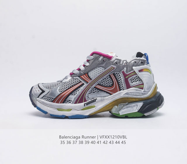 Balenciaga Balenciaga Runner Dad Shoes Comfortable Sports Running Shoes Non Leather Sports Shoes Mesh Material Wear Effect Shoe Head Edge Printed Size Back Floating Size Outer Printed Runner Logo Shoes