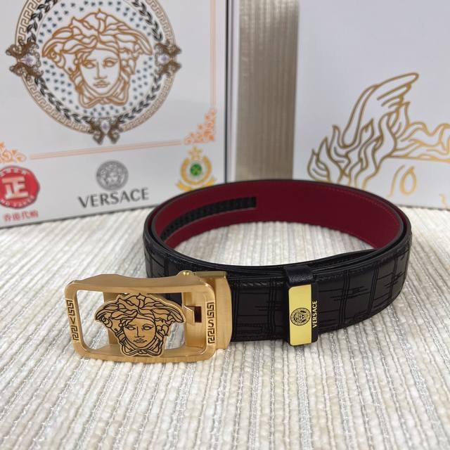Product Name: Versace. Versace Automatic Belt Material: Original Leather Belt 100% Head Layer Leather Belt Guaranteed Genuine Leather, 24K Pure Steel Buckle, Counter Original Order Quality, Fine Craftsmanship, Fashionable Brand, Preferred Packaging f