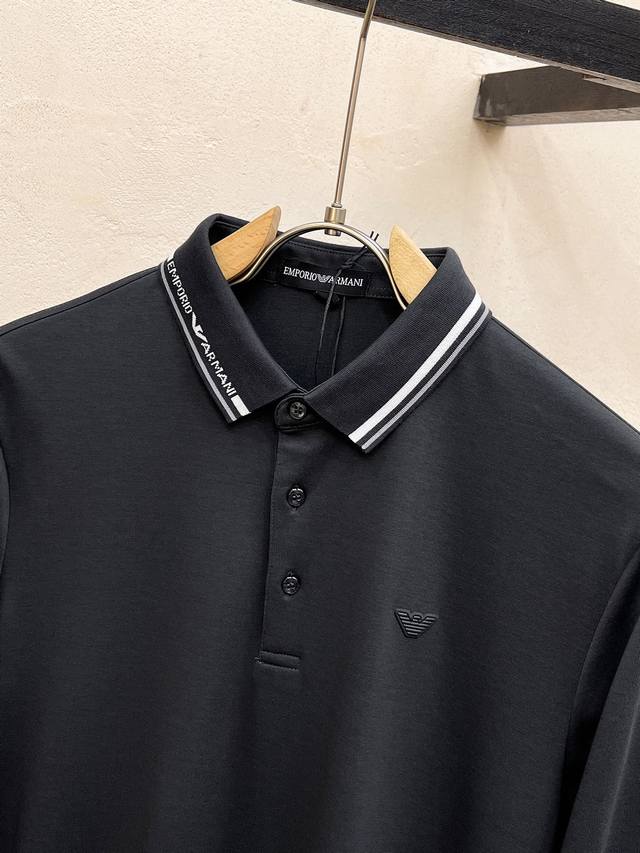 Armani exclusively offers new original men's Polo long sleeved high-end customized high-end fashion and versatile explosive items. The original imported pure cotton fabric has a logo pattern design on the chest that feels super soft and delicate to w