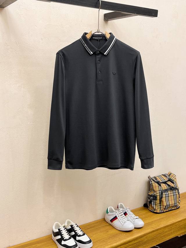Armani exclusively offers new original men's Polo long sleeved high-end customized high-end fashion and versatile explosive items. The original imported pure cotton fabric has a logo pattern design on the chest that feels super soft and delicate to w