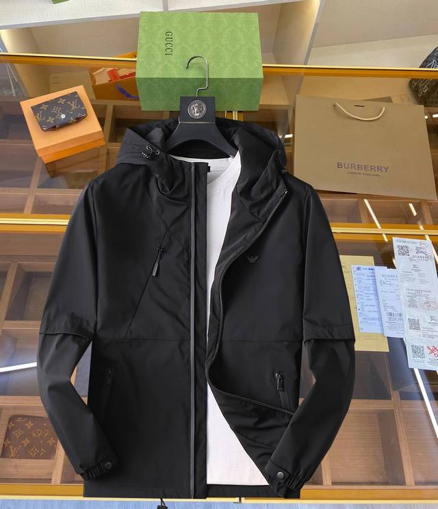 New autumn hot item, Armani high-end quality official website's 2024 early autumn new fashionable casual hooded jacket, imported original technology fabric, comfortable and breathable upper body, exquisite hand embroidered letter logo on the chest, u