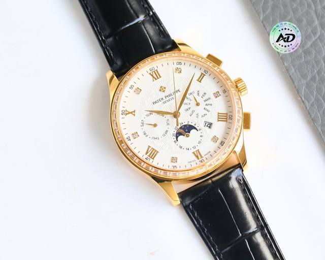 The highest quality white gold! My true personality! New Patek Philippe intricately carved functional timepieces and sincere cooperation with PPF factory! A masterpiece! Actual photo Patek Philippe paired with imported 9100 multifunctional movement 0