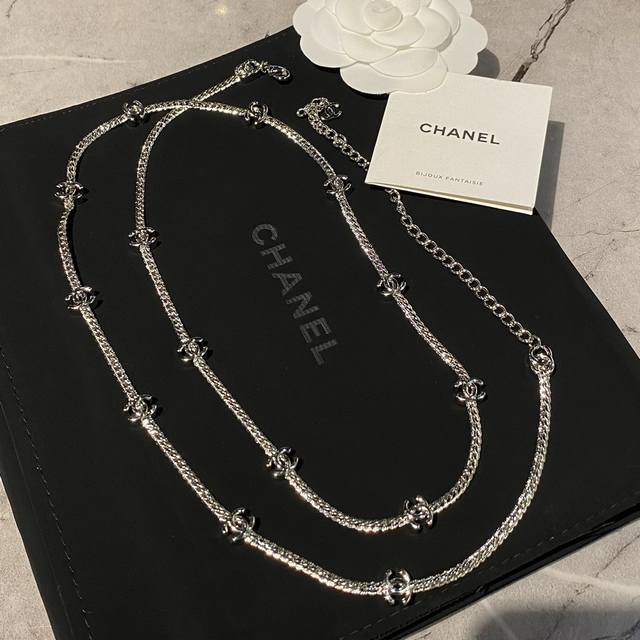 Chanel C Home 14 Flower Snake Bone Chain Necklace Same Material