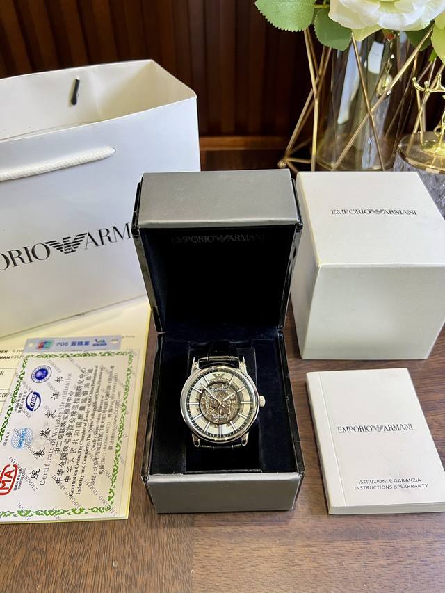 FFFH picture with packaging 25 original version, original movement button, what you have been looking for, finally in stock, highly recommended ♀♀ Armani Mechanical Belt Men's Watch Arrives Armani Case: 316L Stainless Steel Mirror: Reinforced Mineral
