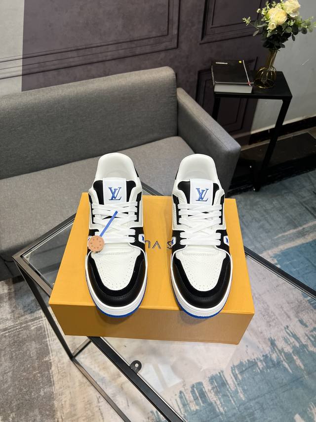 LV's top version new purchasing quality LV~Louis Vuitton Lv TRAINER's best looking sports shoes, donkey brand vigorously promotes new products, official website limited edition retro basketball sports shoes! High top and low top both spend a lot of m