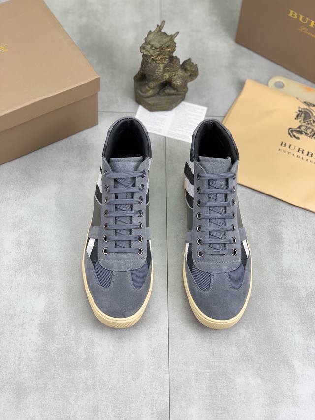 Factory price: Real price Leather and Velvet Knight Burberry sports men's shoes, new casual high top men's shoes, new spring and summer season design, perfect workmanship, set foot lazy style to create cabinet quality, shoe upper: fashionable and exq