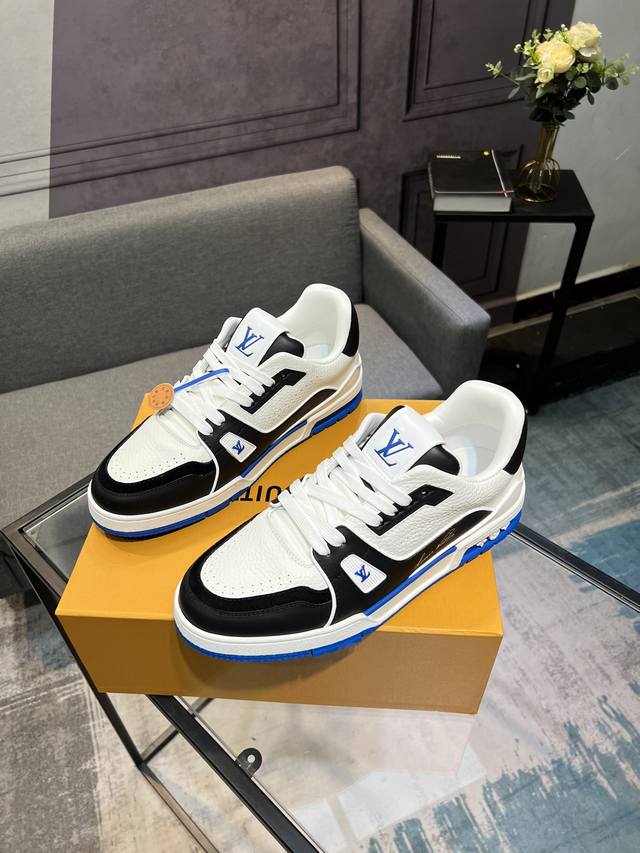 LV's top version new purchasing quality LV~Louis Vuitton Lv TRAINER's best looking sports shoes, donkey brand vigorously promotes new products, official website limited edition retro basketball sports shoes! High top and low top both spend a lot of m