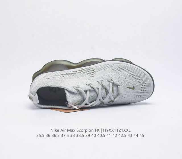Company level Nike Air Max Scorpion Fk air cushioned sports shoes with thick soles and increased height for men and women. The next-generation air cushioned shoes are equipped with full-length air cushioned shoes, which will bring a wearing experienc