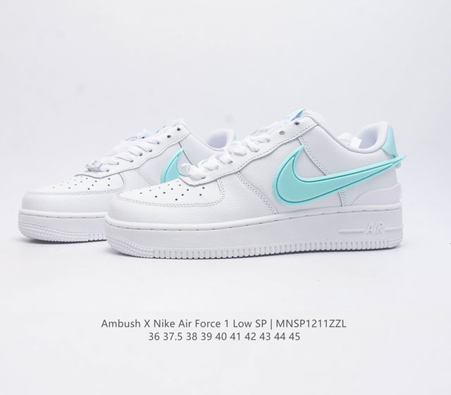 The Nike Air Force One Af1 low top casual sports board shoes Ambush X Nk Air Force 1 07 Low Sp Air Force One co branded iconic swoosh extends beyond the heel