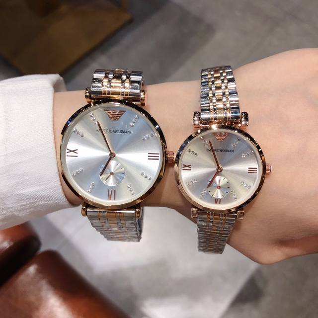 Popular and high-volume Armani couple watch, imported high-quality quartz movement with original butterfly clasp, 32mm for women and 40mm for men