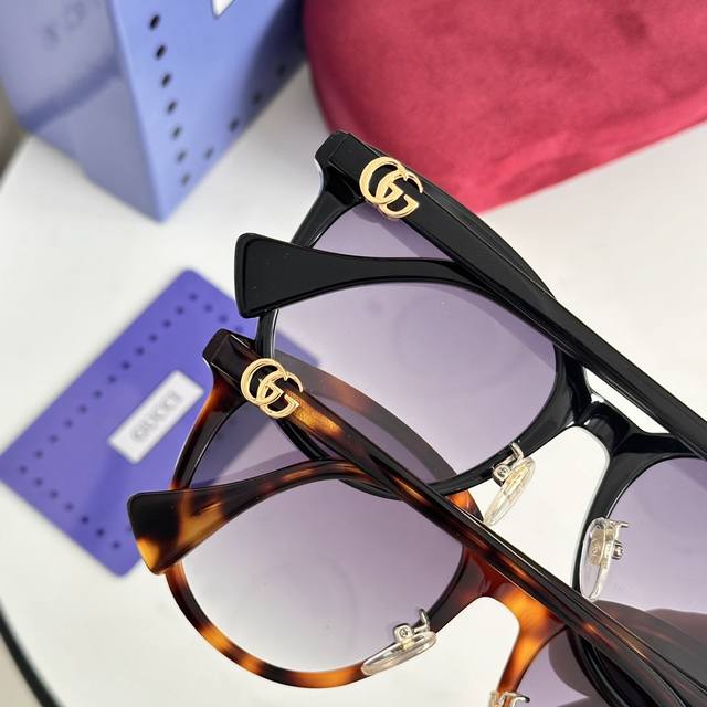 Detail image * Gucc * Guchi new sunglasses, Gg1073， Lightweight board, cat eye frame, dual G brand logo pays tribute to the classic. Size:54-21-145。 :