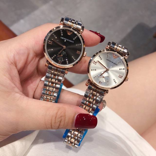 Popular and high-volume Armani couple watch, imported high-quality quartz movement with original butterfly clasp, 32mm for women and 40mm for men