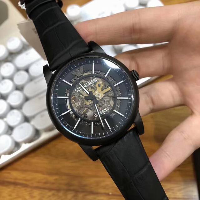 Armani watch men's watch ar60008 is uniquely crafted with black steel, cool and trendy hollow design, rich in modern artistic beauty, imported cowhide strap, needle buckle, mineral crystal mirror, fully automatic mechanical men's watch 42Mm * 13mm: