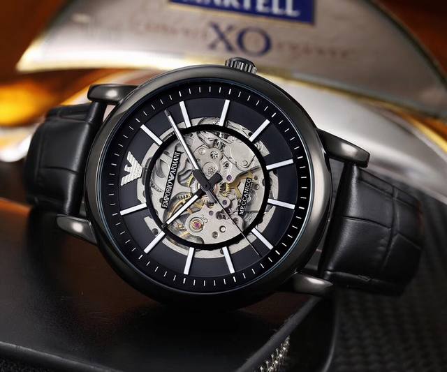 Armani Amani Men's Fashion Watch, imported mechanical movement, hollow design, waterproof calf leather for daily use, vacuum plated to never fade: