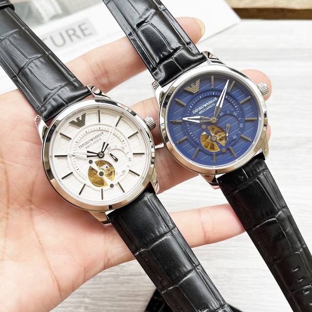 Unified Armani Men's Watch Song Weilong's Trendy Hollow Mechanical Watch with Unique Craftsmanship, Fashionable and Casual Transparent Heart, Rich in Modern Art, Exquisite Hollow Crown Logo Eagle shaped Hollow Dial Bar Fixed Nail Scale Matte Steel St