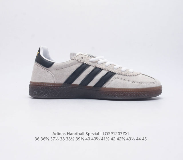 Adidas Handball Spezial Trifolium Academy Style Retro Casual Board Shoes, German Training Shoes, Rubber Bottom Soft Leather Classic Sports Shoes for Men and Women, Round Head Stitching and Splicing Design, Front Strap Tongue