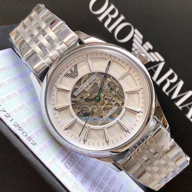 Armani mechanical men's watch, AR1945， Fully automatic mechanical watch, front and rear hollow design, exquisite! Amazing! 316 stainless steel strap, diameter~43mm, with packaging, available at first hand price