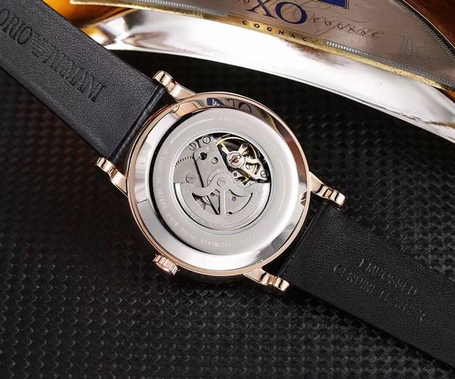 Armani Amani Men's Fashion Watch, imported mechanical movement, hollow design, waterproof calf leather for daily use, vacuum plated to never fade: