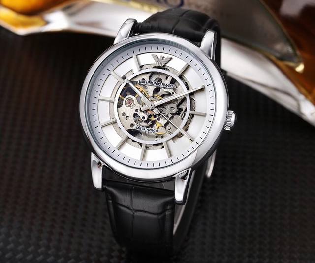 Armani Amani Men's Fashion Watch, imported mechanical movement, hollow design, waterproof calf leather for daily use, vacuum plated to never fade: