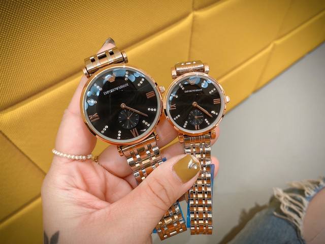 Home made Armani couple quartz style with two needles and half sides, photographed with butterfly double button solid steel strip Classic popular style, high-quality workmanship, best choice for couples. Diameter: 32mm 40mm