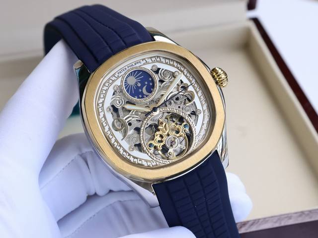 The top-level 316L stainless steel case of the Patek Philippe PP men's wristwatch is made of rubber and steel, and the strap is made of imported calf leather. It is equipped with a fully automatic imported mechanical movement and mineral scratch resi