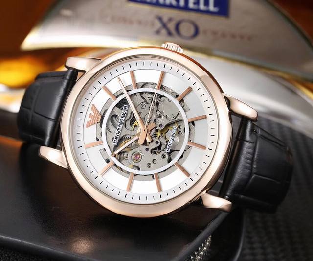 Armani Amani Men's Fashion Watch, imported mechanical movement, hollow design, waterproof calf leather for daily use, vacuum plated to never fade: