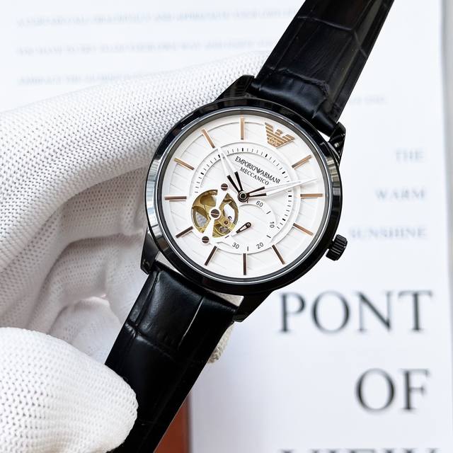 Armani, hollowed out watch series, equipped with imported brand new 82S7 gold movement, precise and trouble free timing, diameter for men: 42mm, thickness 10mm, classic needle buckle, sapphire glass mirror, fireproof flower, scratch resistant, 316 st