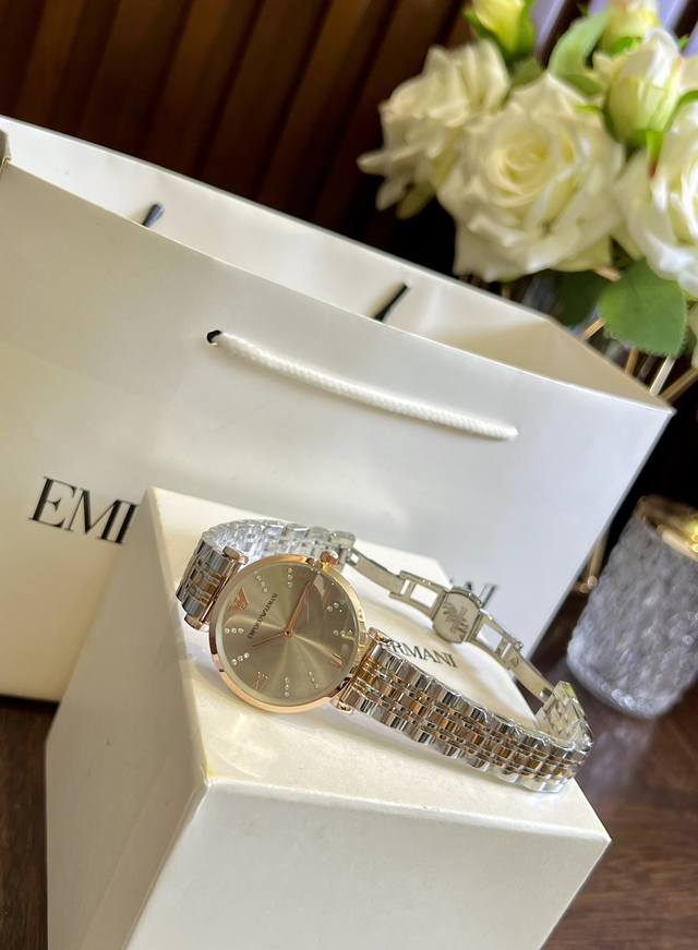 FFFH Image Full Package 25 ARMANI Two Needle Women's Watch, with Excellent Quality, Imported Movement Mineral Reinforced Glass, 1:1 Quality at the Counter, Explosive Quality, Essential for Fashionists, 30mm Dial, Ah: