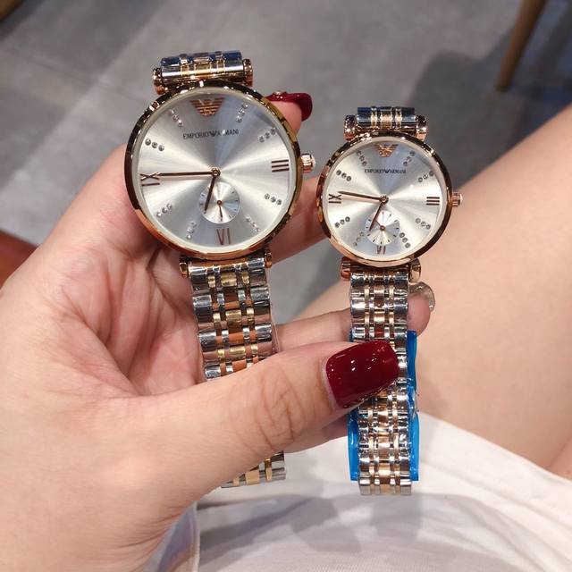 Popular and high-volume Armani couple watch, imported high-quality quartz movement with original butterfly clasp, 32mm for women and 40mm for men