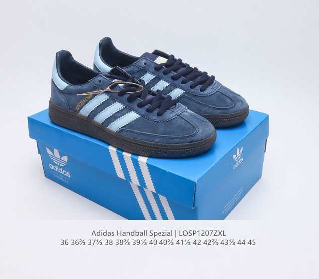 Adidas Handball Spezial Trifolium Academy Style Retro Casual Board Shoes, German Training Shoes, Rubber Bottom Soft Leather Classic Sports Shoes for Men and Women, Round Head Stitching and Splicing Design, Front Strap Tongue