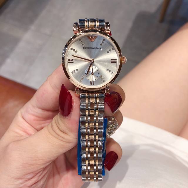 Popular and high-volume Armani couple watch, imported high-quality quartz movement with original butterfly clasp, 32mm for women and 40mm for men