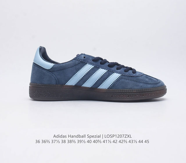 Adidas Handball Spezial Trifolium Academy Style Retro Casual Board Shoes, German Training Shoes, Rubber Bottom Soft Leather Classic Sports Shoes for Men and Women, Round Head Stitching and Splicing Design, Front Strap Tongue