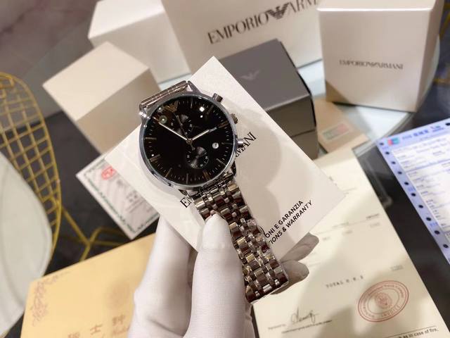 Armani boutique men's wristwatch exudes a gentlemanly style. Adopting the top-notch imported quartz movement for absolute precision in timekeeping, the watch strap is made of top-grade 316 black stainless steel material with mineral super strong mirr