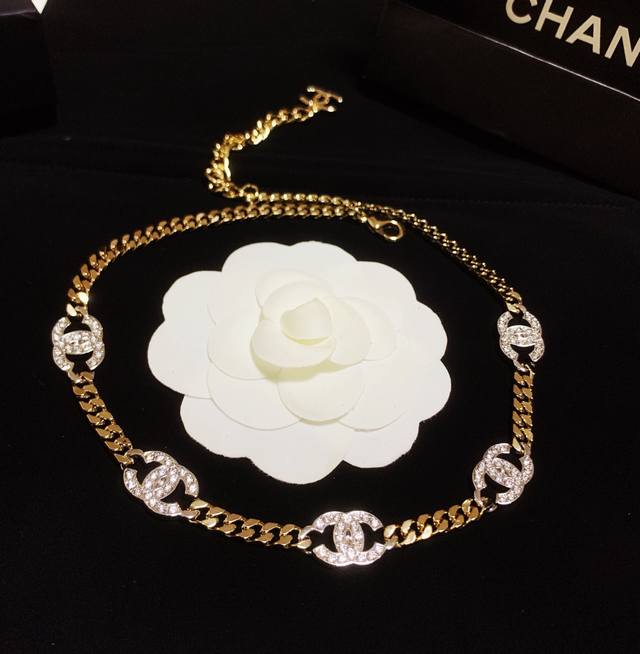 Chanel C Double Color CC Necklace Same Material