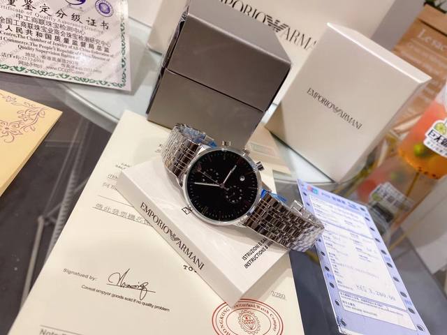 Armani boutique men's wristwatch exudes a gentlemanly style. Adopting the top-notch imported quartz movement for absolute precision in timekeeping, the watch strap is made of top-grade 316 black stainless steel material with mineral super strong mirr