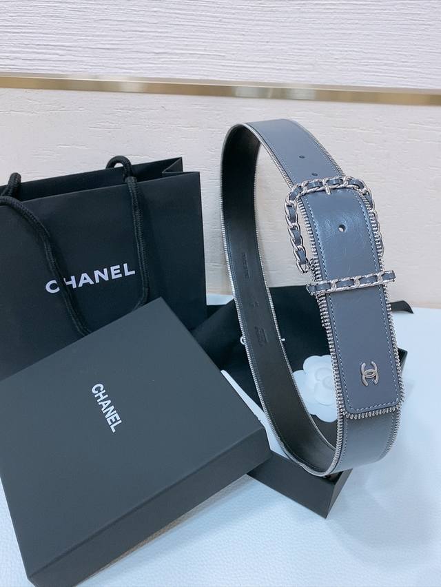 Chanel 24C brass metal imported shiny calf leather 4.0cm soft and delicate touch belt: