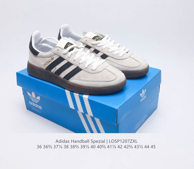 Adidas Handball Spezial Trifolium Academy Style Retro Casual Board Shoes, German Training Shoes, Rubber Bottom Soft Leather Classic Sports Shoes for Men and Women, Round Head Stitching and Splicing Design, Front Strap Tongue